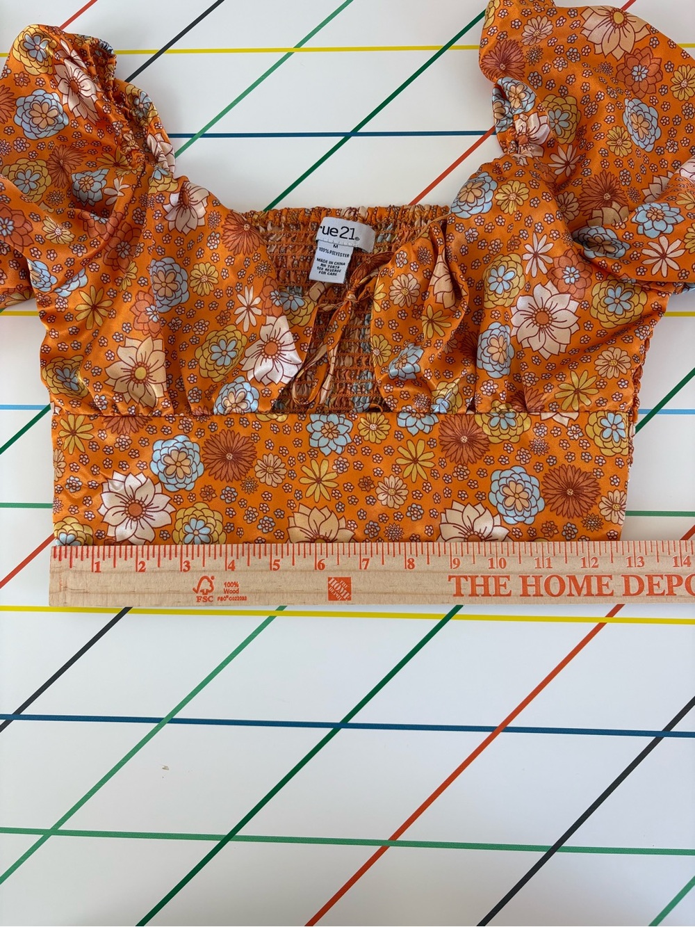 Rue21 Orange Floral Tie-Front Long Sleeve Crop Top Medium Like New Boho Chic - Picture 9 of 9